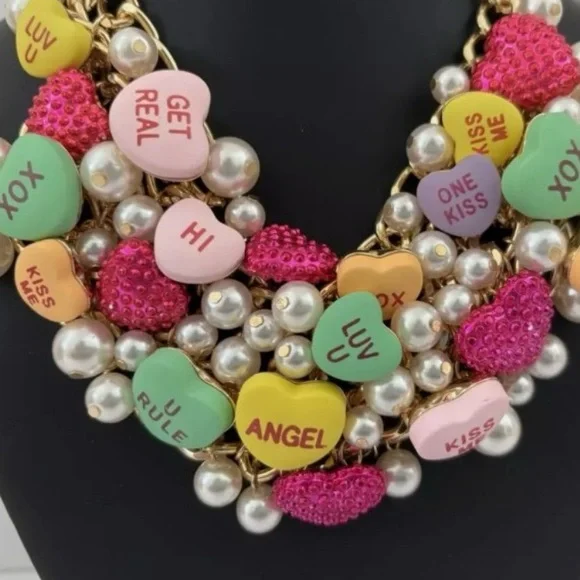 BETSEY JOHNSON SET Valentine Conversation Heart Necklace Bracelet & Earrings NWT